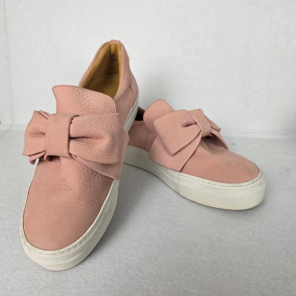 Buscemi Pink Pebbled Leather Bow Slip On Sneakers Gold Padlock Womens 38.5 Italy